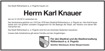 Traueranzeige von Karl Knauer von Pegnitz-Zeitung